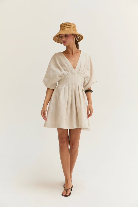 Thea Pleated Linen Mini Dress