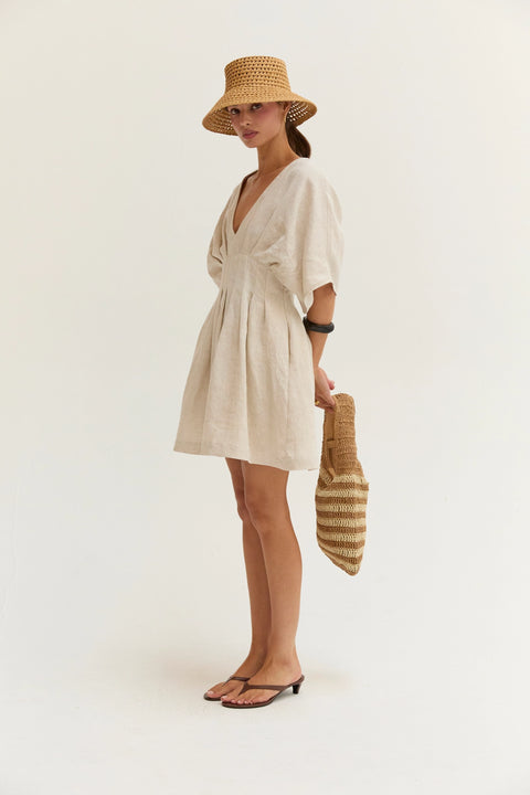 Thea Pleated Linen Mini Dress