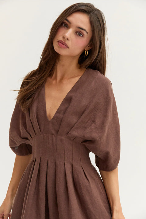 Thea Pleated Linen Mini Dress