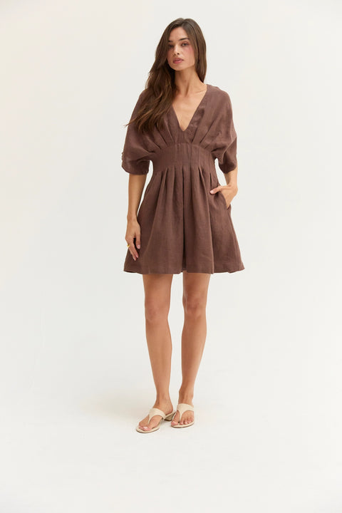 Thea Pleated Linen Mini Dress