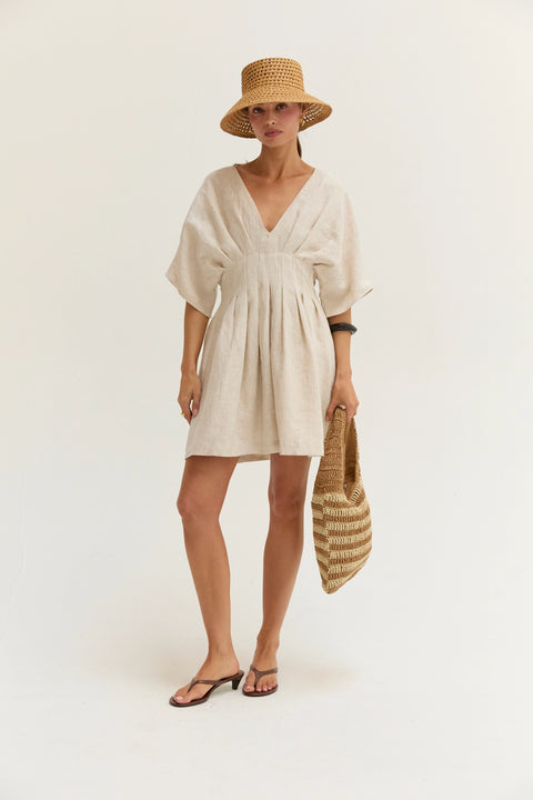 Thea Pleated Linen Mini Dress