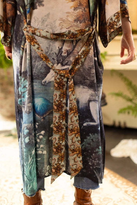 Theatre of Dreams Long Duster Bamboo Kimono Robe with Deer-Kimono-Market of Stars-length 118cm width 78 cm-Urbanheer