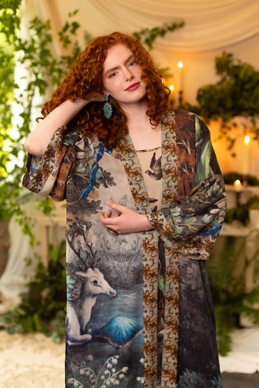 Theatre of Dreams Long Duster Bamboo Kimono Robe with Deer-Kimono-Market of Stars-length 118cm width 78 cm-Urbanheer