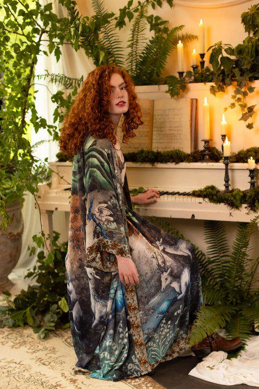 Theatre of Dreams Long Duster Bamboo Kimono Robe with Deer-Kimono-Market of Stars-length 118cm width 78 cm-Urbanheer
