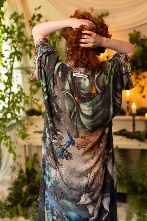Theatre of Dreams Long Duster Bamboo Kimono Robe with Deer-Kimono-Market of Stars-length 118cm width 78 cm-Urbanheer