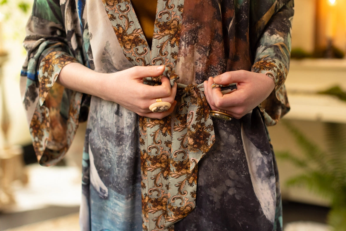 Theatre of Dreams Long Duster Bamboo Kimono Robe with Deer-Kimono-Market of Stars-length 118cm width 78 cm-Urbanheer