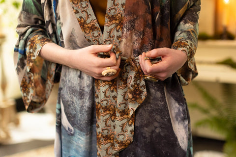 Theatre of Dreams Long Duster Bamboo Kimono Robe with Deer-Kimono-Market of Stars-length 118cm width 78 cm-Urbanheer