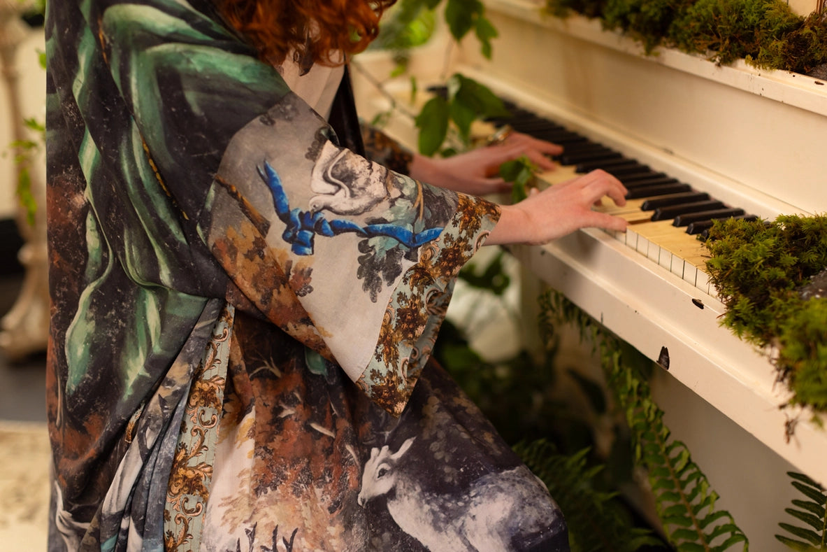 Theatre of Dreams Long Duster Bamboo Kimono Robe with Deer-Kimono-Market of Stars-length 118cm width 78 cm-Urbanheer