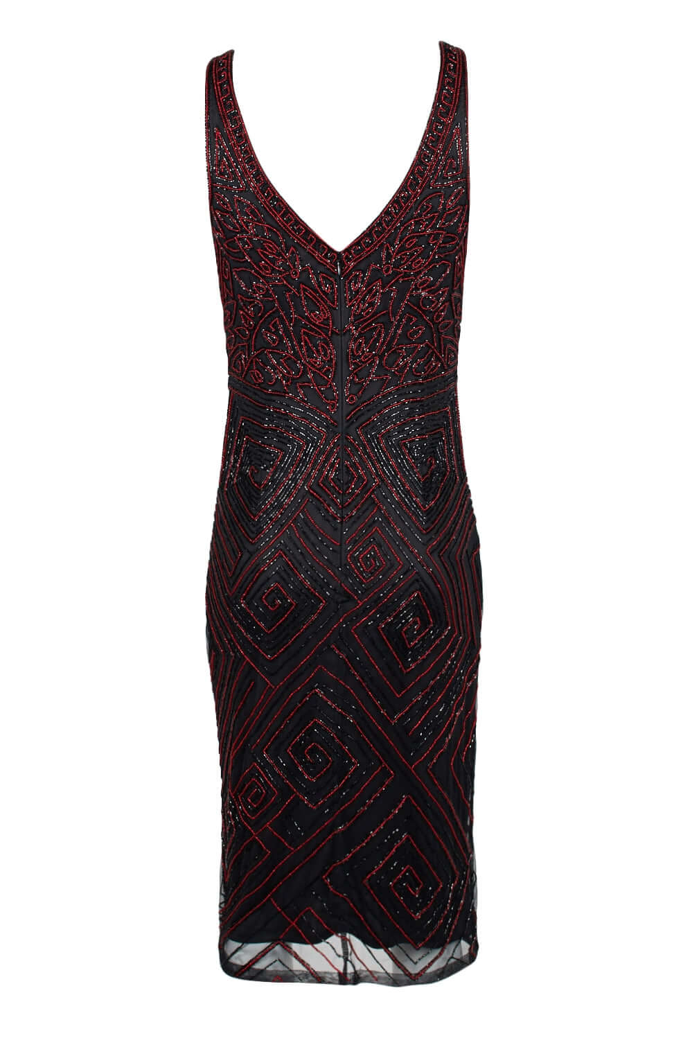 Theia Boat Neck Sleeveless Zipper Back Beaded Mesh Dress-Clothes-Theia-CRIMSON-10-Urbanheer