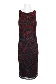Theia Boat Neck Sleeveless Zipper Back Beaded Mesh Dress-Clothes-Theia-CRIMSON-10-Urbanheer