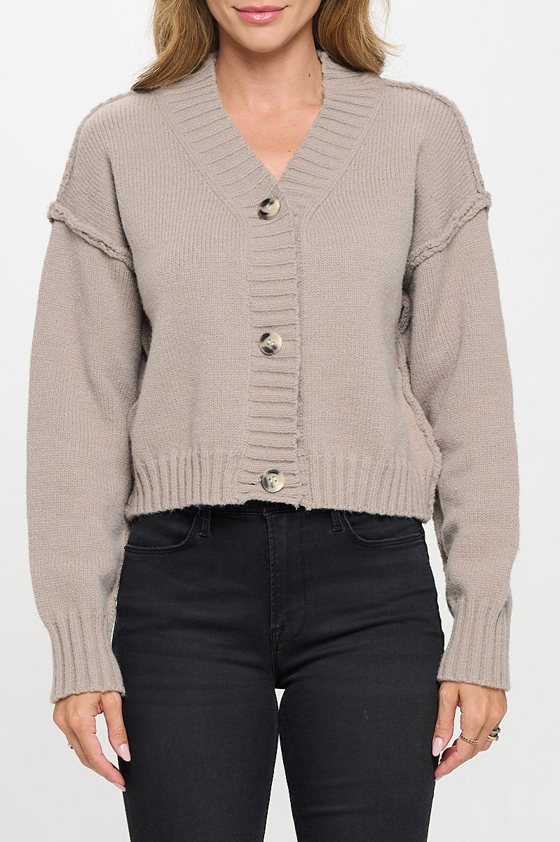 Thick Knit Long Sleeve Cardigan with Buttons-Cardigans-Reneecollection-Small-TAUPE-Urbanheer