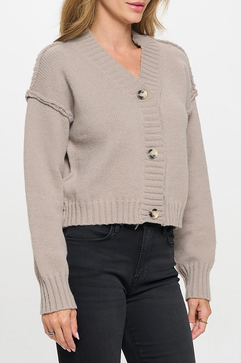 Thick Knit Long Sleeve Cardigan with Buttons-Cardigans-Reneecollection-Small-TAUPE-Urbanheer