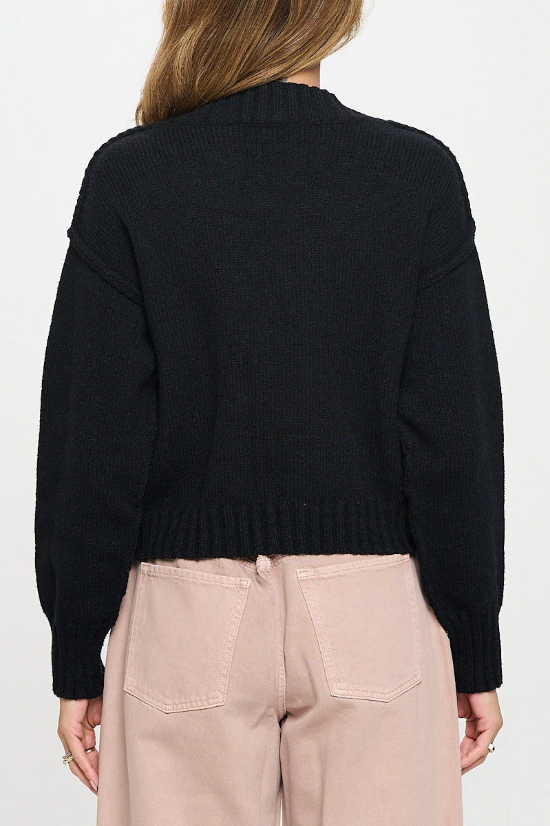 Thick Knit Long Sleeve Cardigan with Buttons-Cardigans-Reneecollection-Small-BLACK-Urbanheer