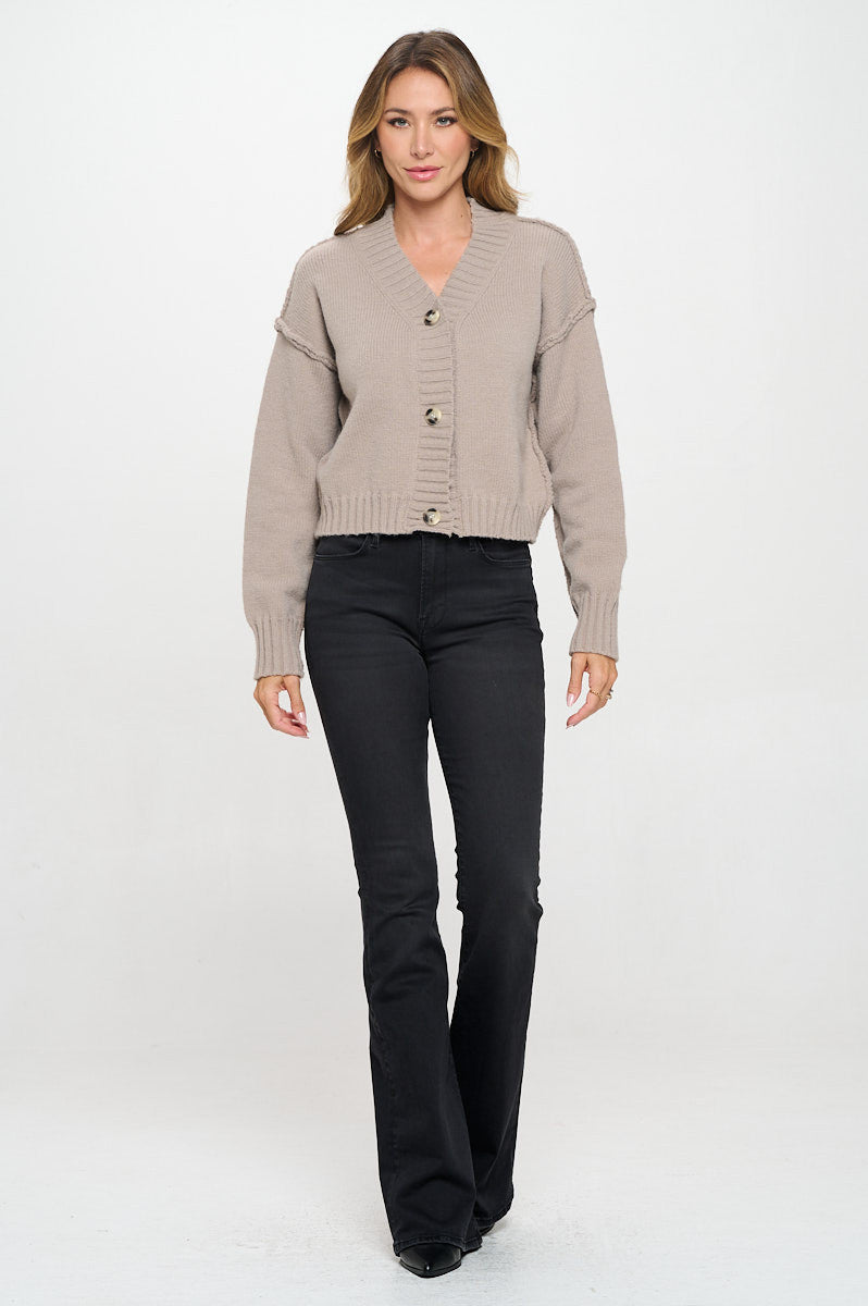 Thick Knit Long Sleeve Cardigan with Buttons-Cardigans-Reneecollection-Small-TAUPE-Urbanheer