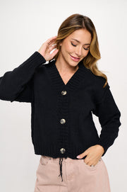 Thick Knit Long Sleeve Cardigan with Buttons-Cardigans-Reneecollection-Small-BLACK-Urbanheer