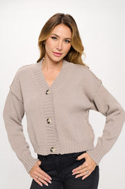 Thick Knit Long Sleeve Cardigan with Buttons-Cardigans-Reneecollection-Small-TAUPE-Urbanheer