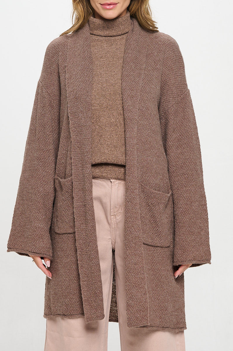 Thick Knit Open Front Draped Cardigan with Pockets-Cardigans-Reneecollection-Small-MOCHA-Urbanheer