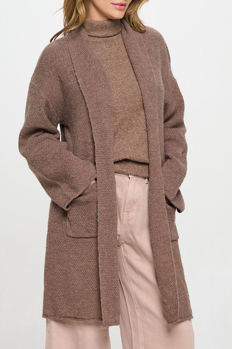 Thick Knit Open Front Draped Cardigan with Pockets-Cardigans-Reneecollection-Small-MOCHA-Urbanheer