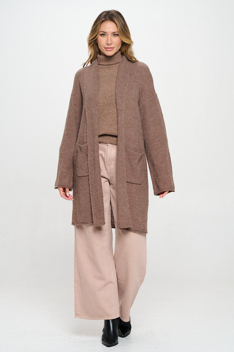 Thick Knit Open Front Draped Cardigan with Pockets-Cardigans-Reneecollection-Small-MOCHA-Urbanheer