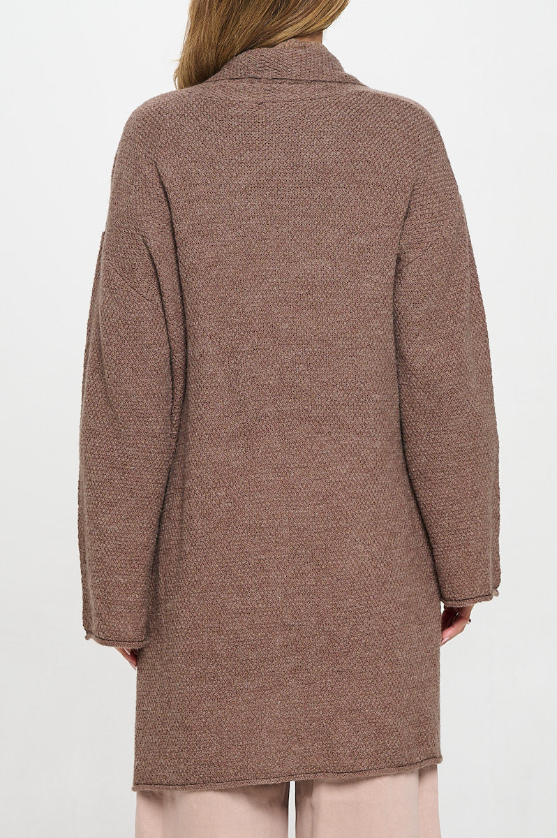 Thick Knit Open Front Draped Cardigan with Pockets-Cardigans-Reneecollection-Small-MOCHA-Urbanheer