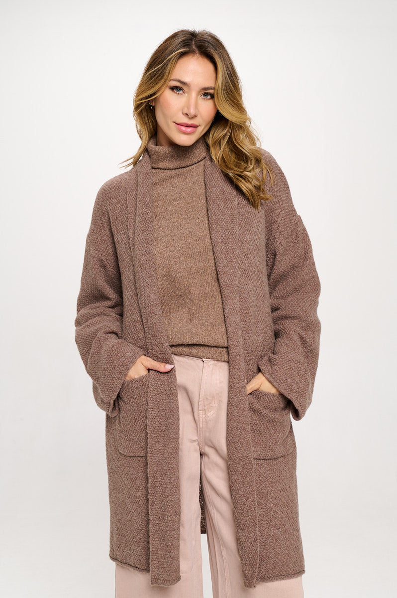 Thick Knit Open Front Draped Cardigan with Pockets-Cardigans-Reneecollection-Small-MOCHA-Urbanheer