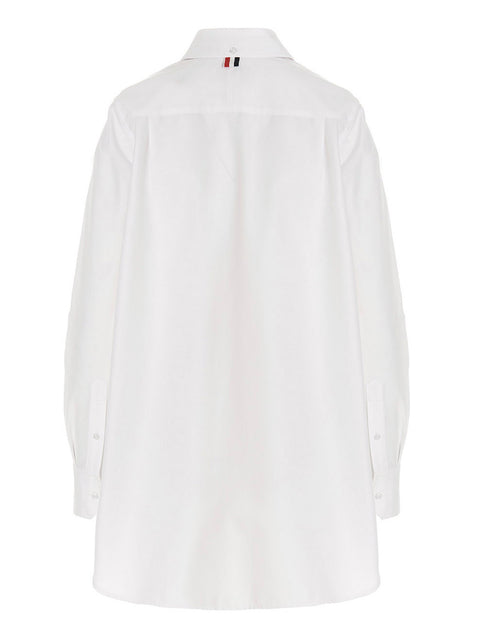 Thom Browne Logo Pussy Bow Blouse