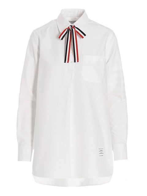 Thom Browne Logo Pussy Bow Blouse