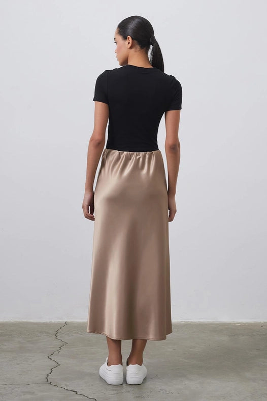 Tiana Straight Cut Satin Skirt Blonde-Skirt-Kadriye Baştürk-2-Urbanheer