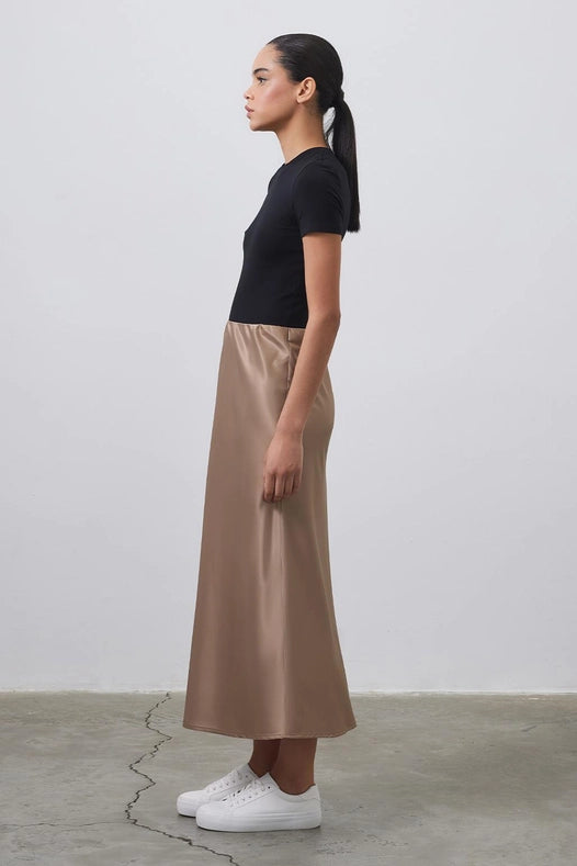 Tiana Straight Cut Satin Skirt Blonde-Skirt-Kadriye Baştürk-2-Urbanheer