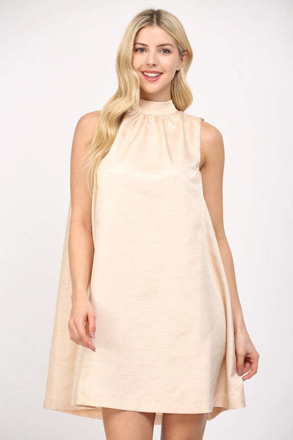 Tie Back Halter Neck Satin A-Line Dress CHAMPAGNE-Dress-FATE-S-CHAMPAGNE-Urbanheer