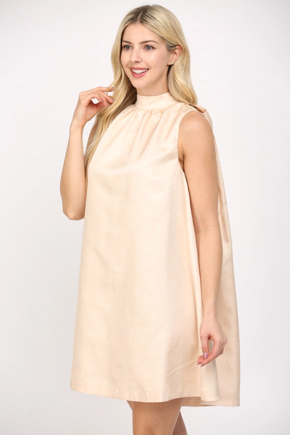 Tie Back Halter Neck Satin A-Line Dress CHAMPAGNE-Dress-FATE-S-CHAMPAGNE-Urbanheer