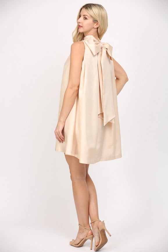 Tie Back Halter Neck Satin A-Line Dress CHAMPAGNE-Dress-FATE-S-CHAMPAGNE-Urbanheer