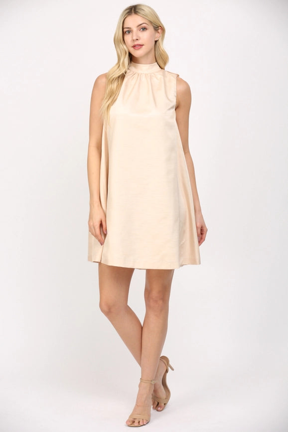Tie Back Halter Neck Satin A-Line Dress CHAMPAGNE-Dress-FATE-S-CHAMPAGNE-Urbanheer
