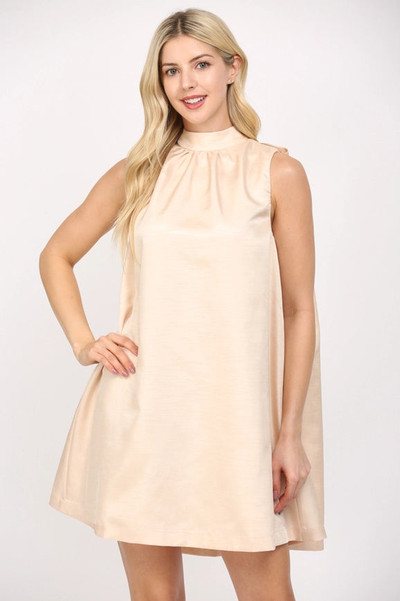 Tie Back Halter Neck Satin A-Line Dress CHAMPAGNE / L Tie Back Halter Neck Satin A-Line Dress CHAMPAGNE / L