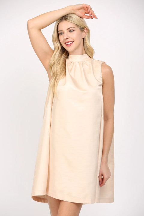 Tie Back Halter Neck Satin A-Line Dress CHAMPAGNE-Dress-FATE-S-CHAMPAGNE-Urbanheer