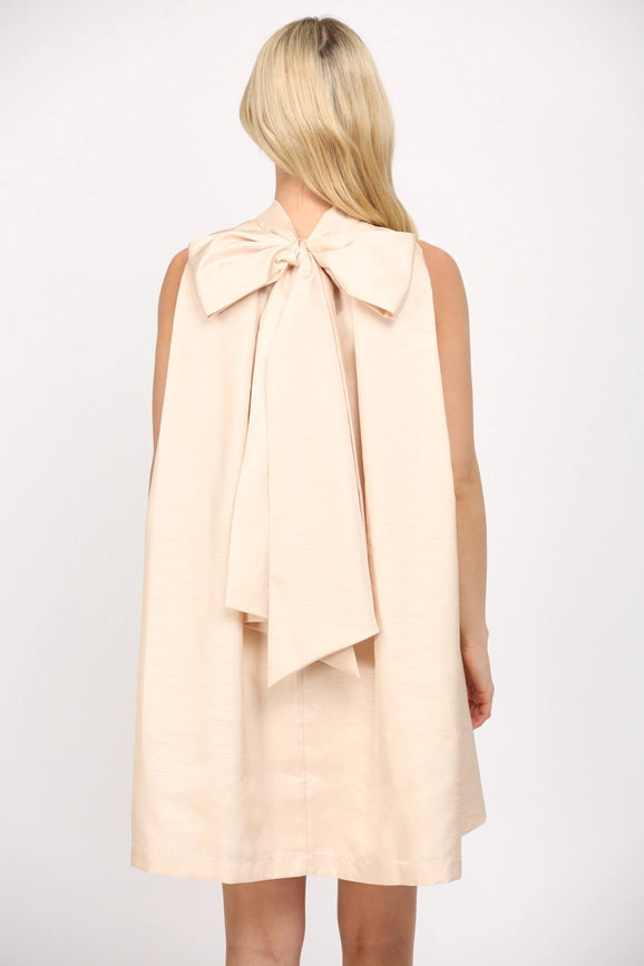 Tie Back Halter Neck Satin A-Line Dress CHAMPAGNE-Dress-FATE-S-CHAMPAGNE-Urbanheer