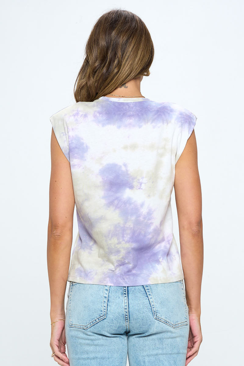 Tie Dye Print Shoulder Pad Top-Tops-Reneecollection-Urbanheer