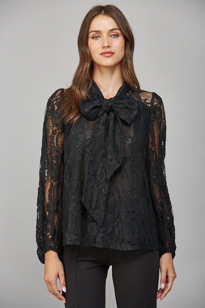 Tie Front Bow Detail Lace Blouse