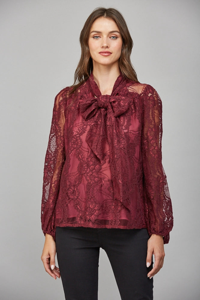 Tie Front Bow Detail Lace Blouse