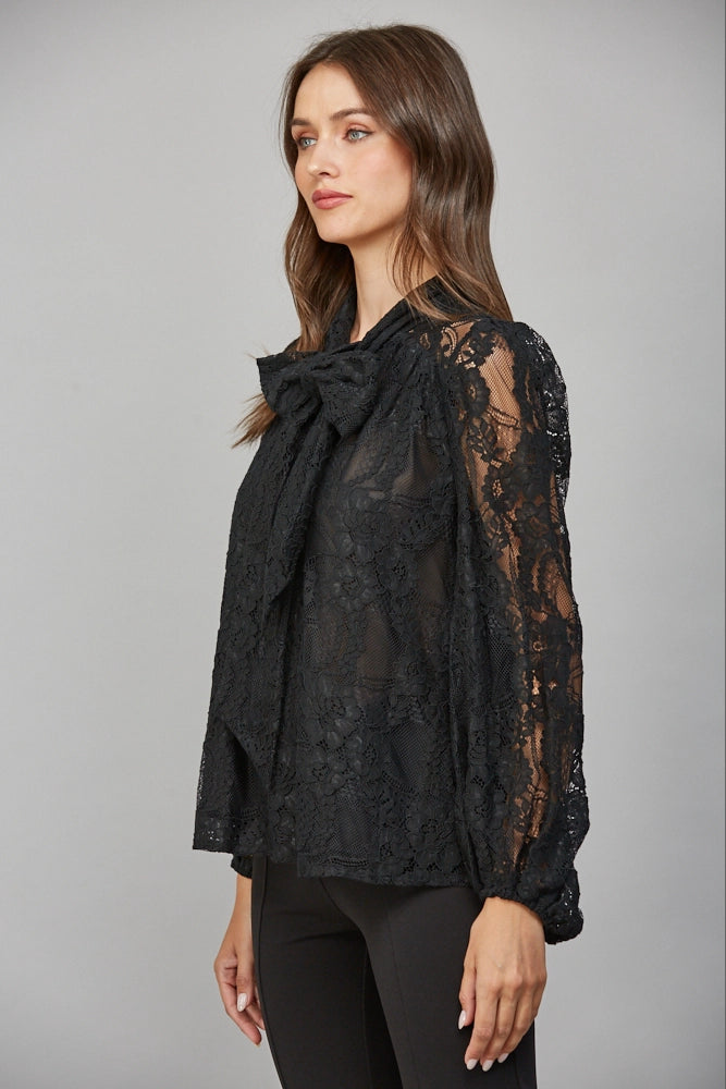 Tie Front Bow Detail Lace Blouse