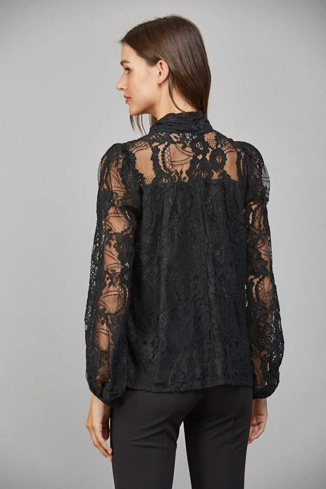 Tie Front Bow Detail Lace Blouse