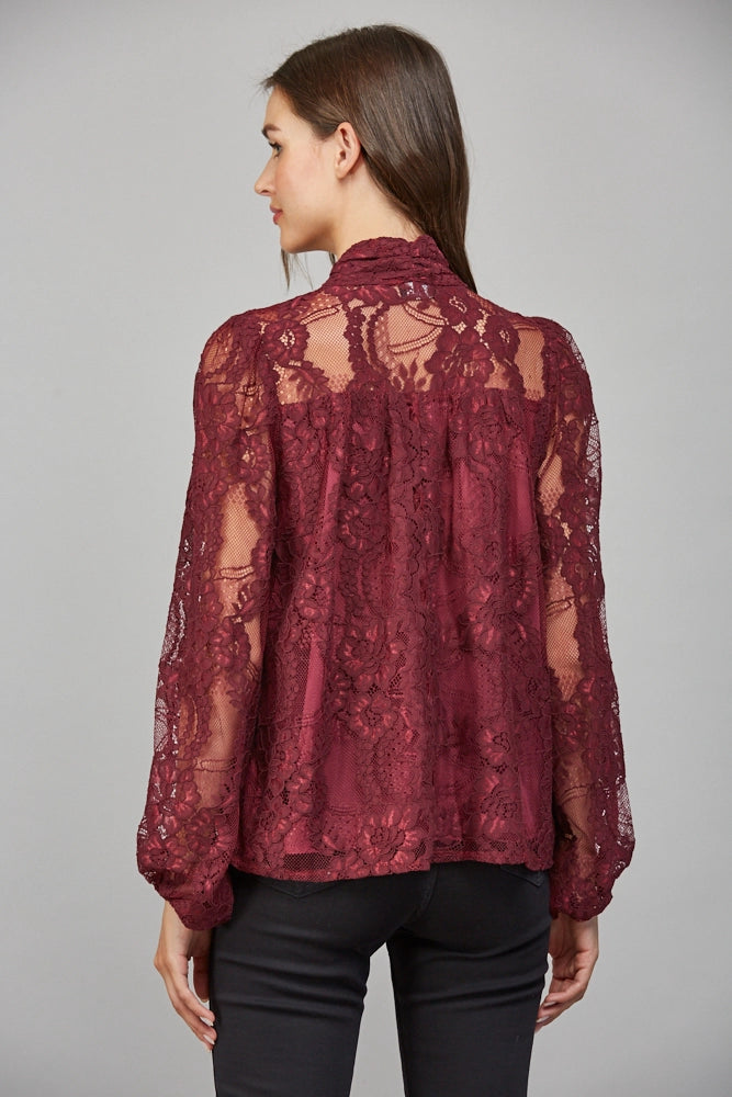 Tie Front Bow Detail Lace Blouse