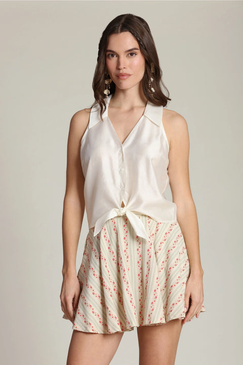 Tie Front Sleeveless Satin Top