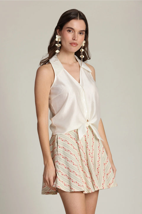 Tie Front Sleeveless Satin Top