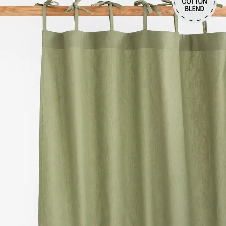 Tie Top Linen-Cotton Curtain Panel (1 Pcs) in Sage-Curtain-MagicLinen-53 x 64" / 135 x 163 cm-Sage-Urbanheer