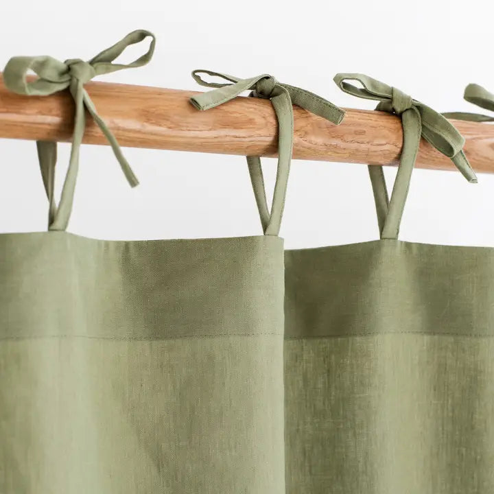 Tie Top Linen-Cotton Curtain Panel (1 Pcs) in Sage-Curtain-MagicLinen-53 x 64" / 135 x 163 cm-Sage-Urbanheer