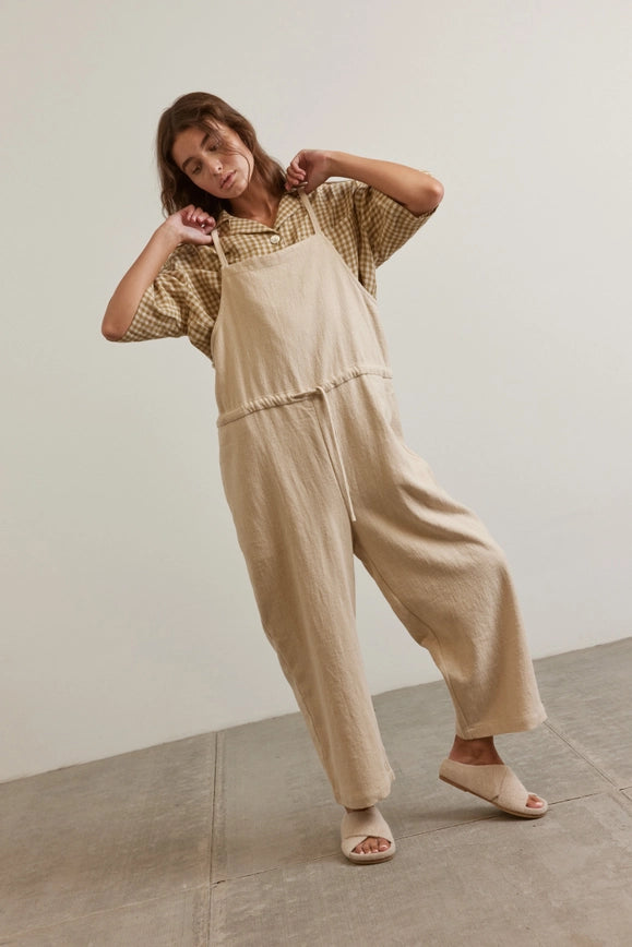 Tie Waist Ramie Overall Pants-Pants-amente-XS/S-Oatmeal-Urbanheer