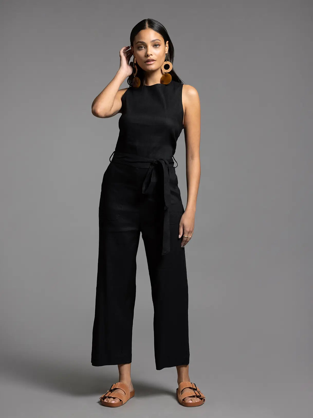 Tie Waist Sleeveless Jumpsuit
