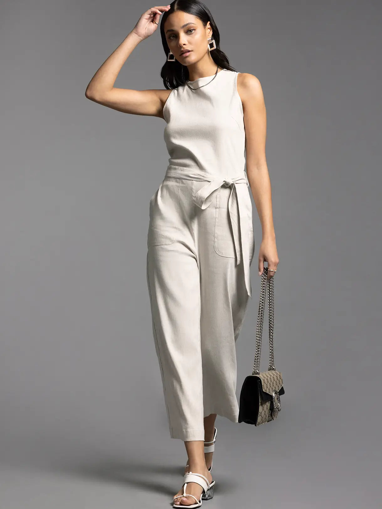 Tie Waist Sleeveless Jumpsuit