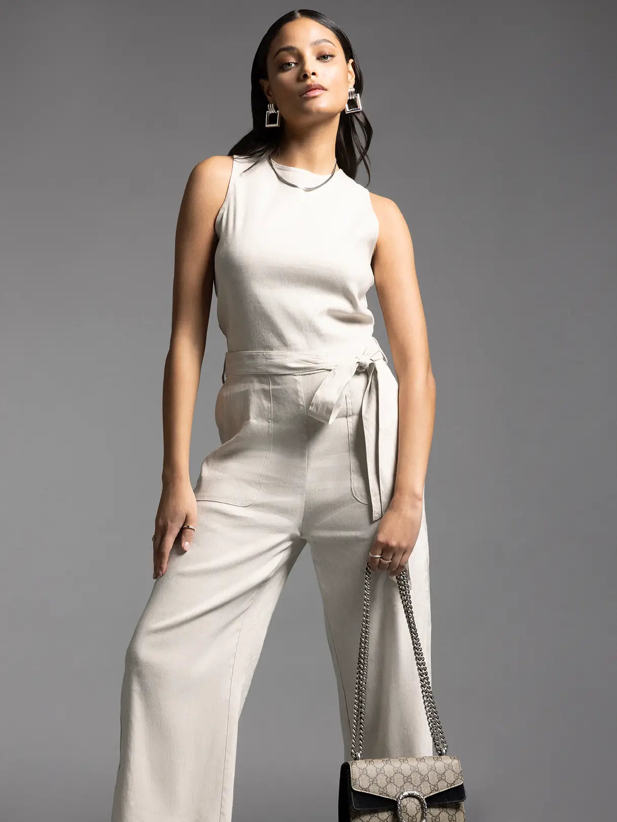 Tie Waist Sleeveless Jumpsuit